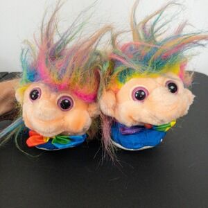 VTG Trolio Trolls Slippers Toddler Age 3Y+‎ Blue 90s Rainbow Hair Bow Tie